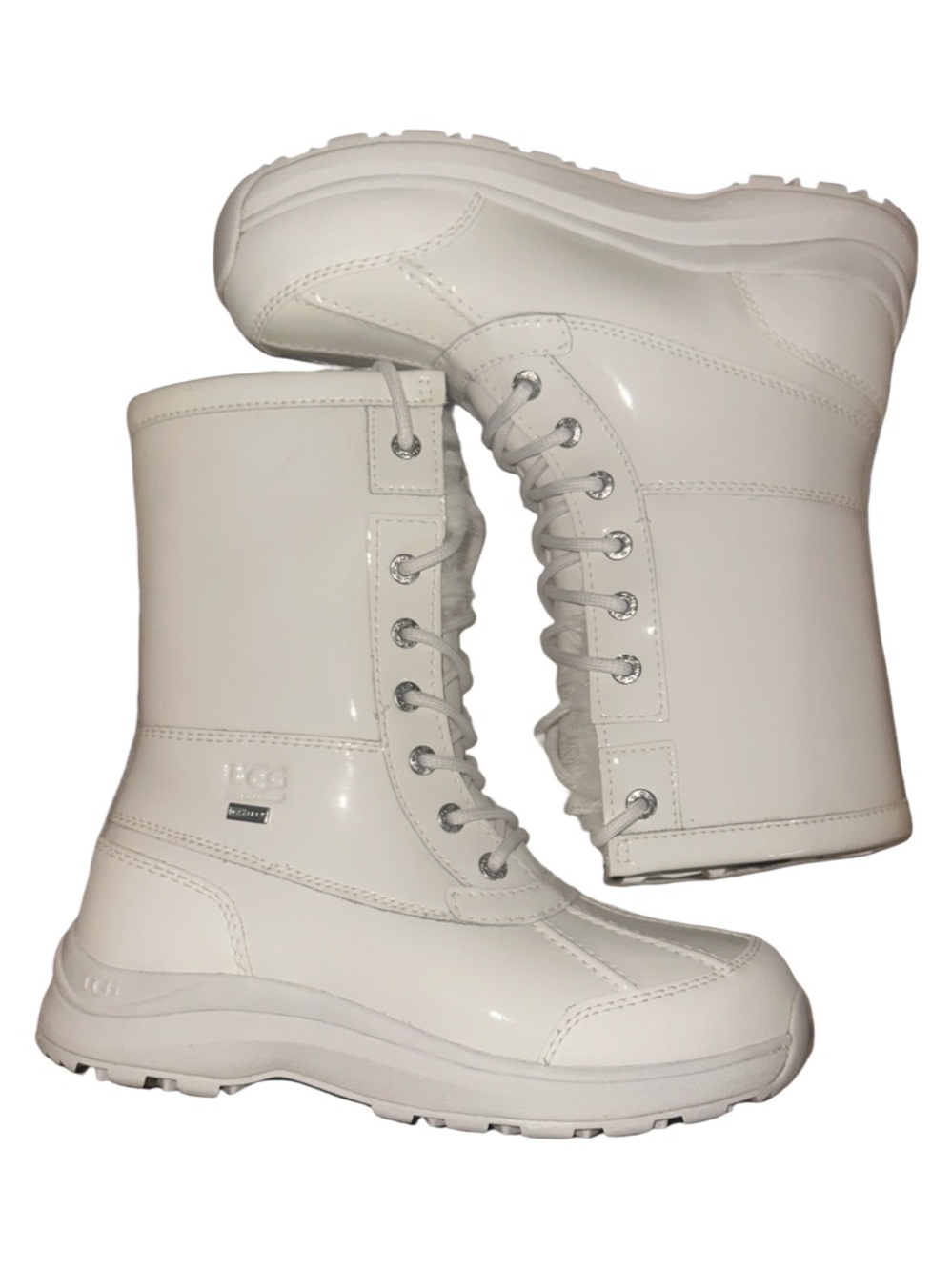 UGG White Patent Lace-Up Platform Boots